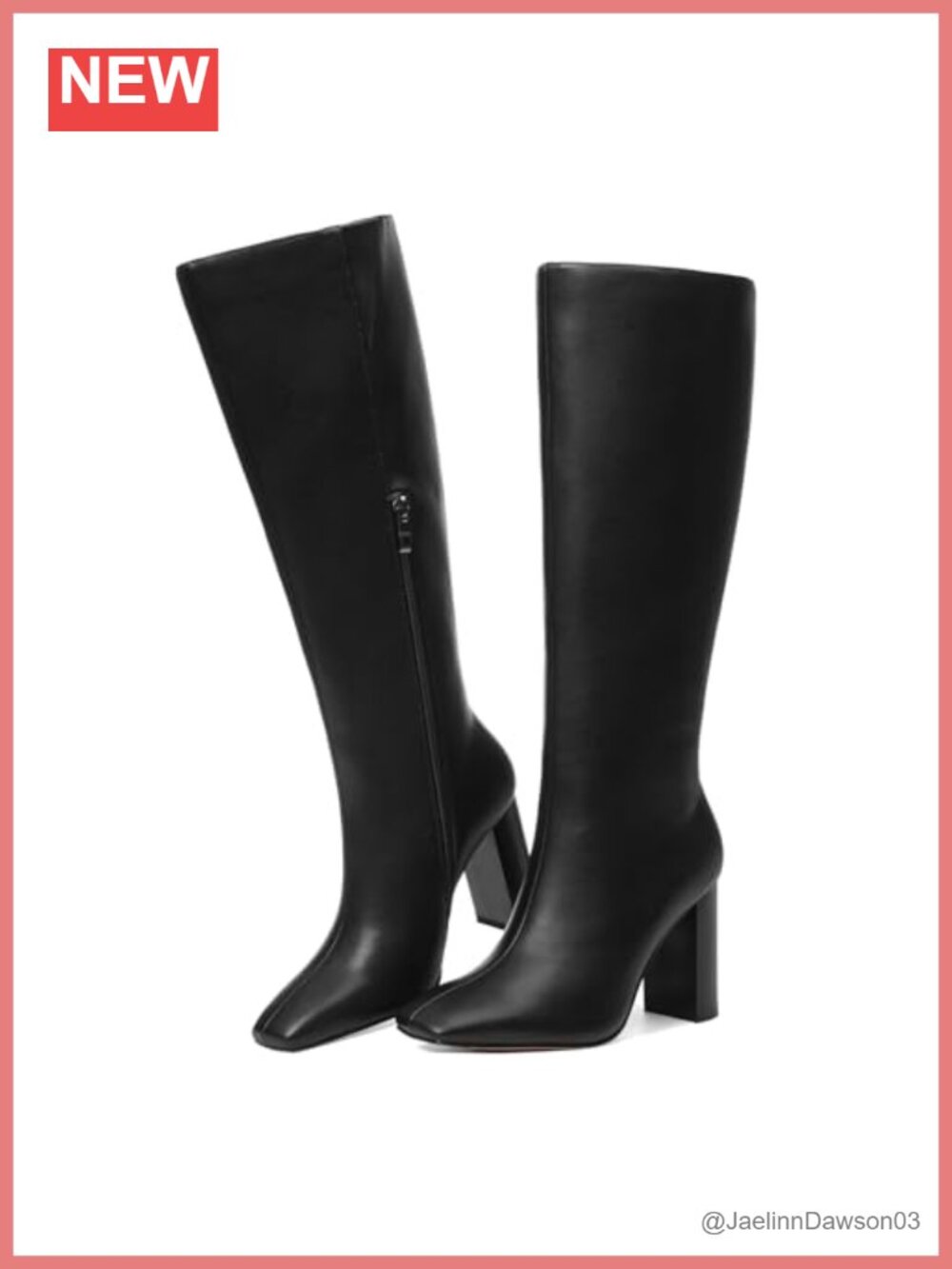 Wide Calf Knee High Boots Women 3.5in Chunky Block Heel Square Toe PU Leather